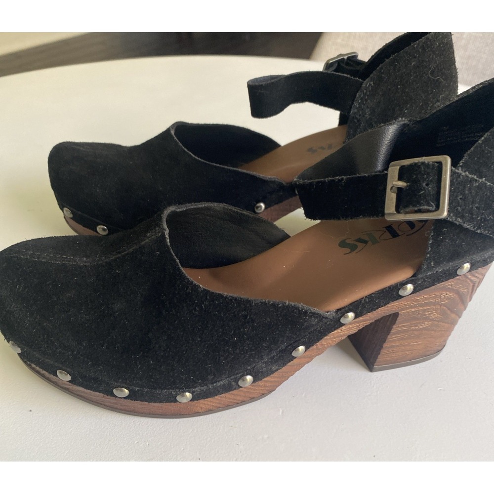 KORKS 'Evah' Black Leather Suede MJ Platform Clogs w/3.25" Heels Sz. 7M - Picture 6 of 12